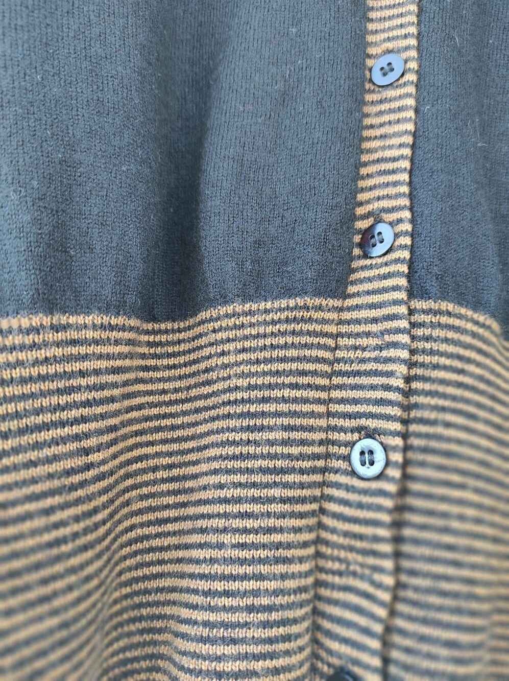 Golden Line 100% Wool Cardigan Black Brown Striped Trim XXS XS Women Button Up - Picture 12 of 16